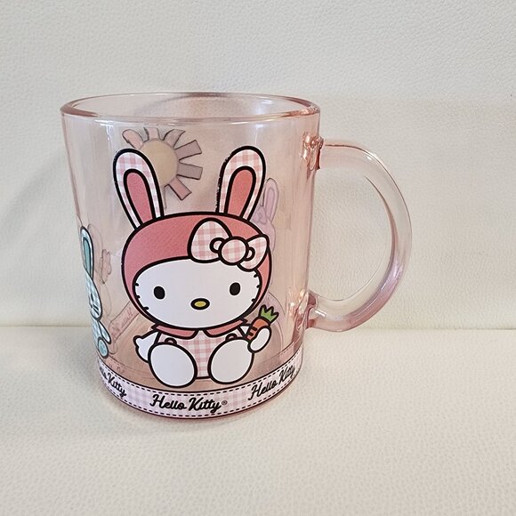Pink Glass Hello Kitty x Easter ears and bunny coffee mug or cup - Picture 1 of 4
